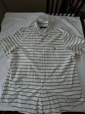 Ralph Lauren Short Sleeve Button Up Shirt, White Striped, Men’s Size XXL